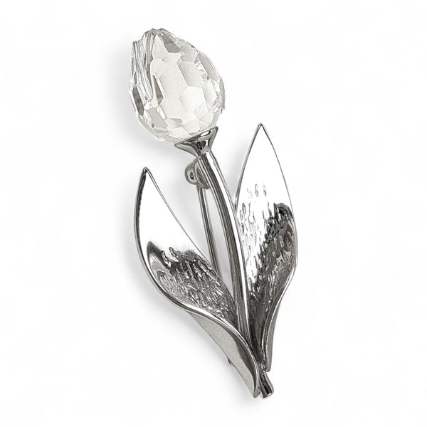 Vintage Swarovski Crystal and Sterling Silver Tulip Brooch