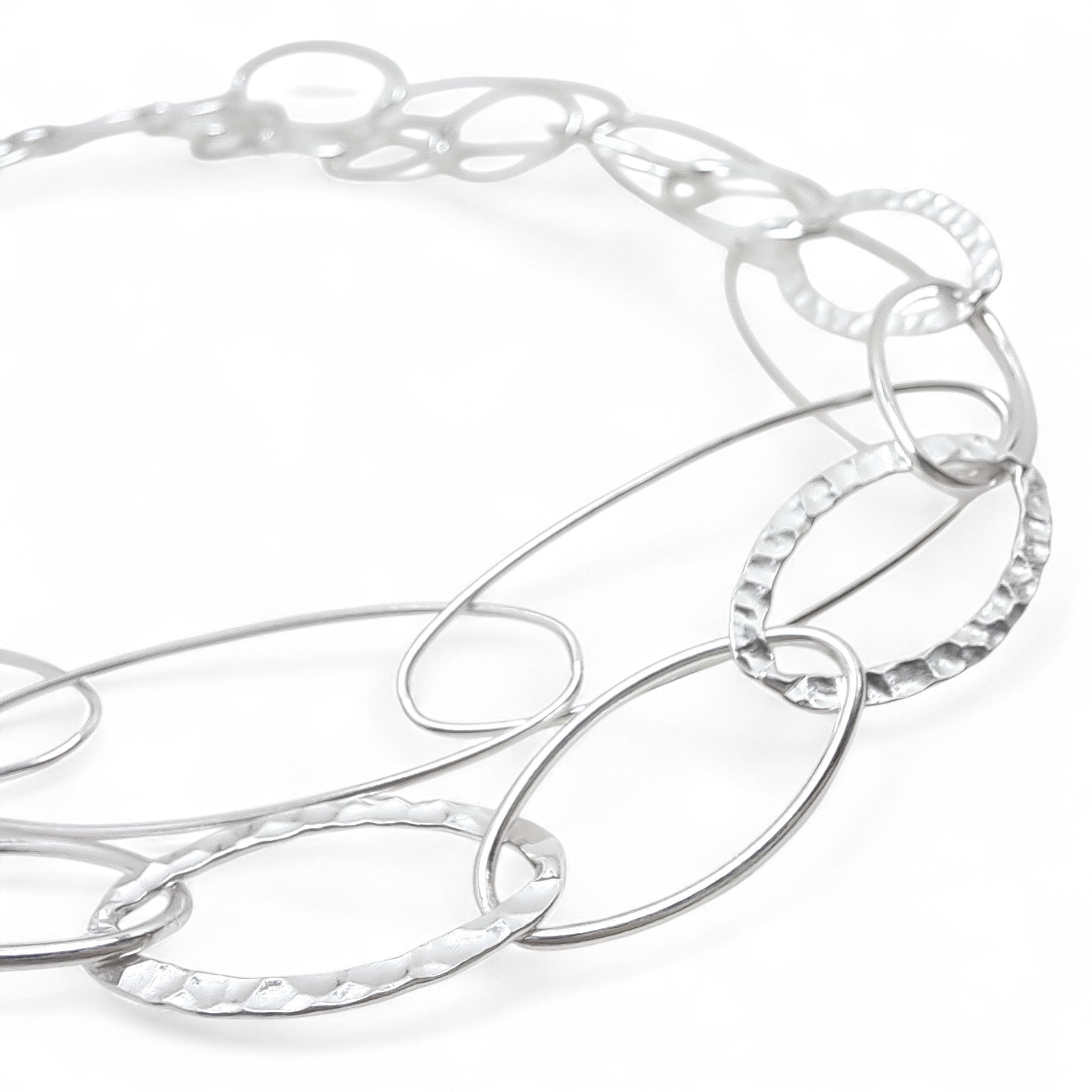 WILDE Two-Strand Hammered, Polished and Long Oval Link Sterling Silver Necklace