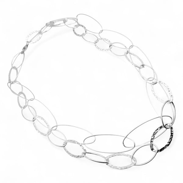 WILDE Two-Strand Hammered, Polished and Long Oval Link Sterling Silver Necklace