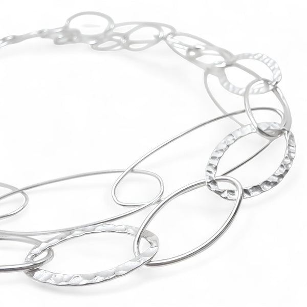 WILDE Two-Strand Hammered, Polished and Long Oval Link Sterling Silver Necklace
