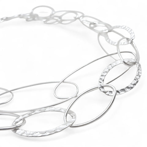WILDE Two-Strand Hammered, Polished and Long Oval Link Sterling Silver Necklace