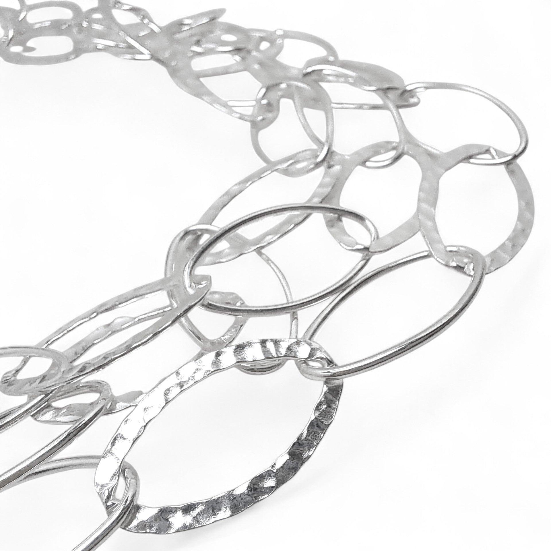 WILDE Three-Strand Hammered and Polished Oval Links Sterling Silver Necklace