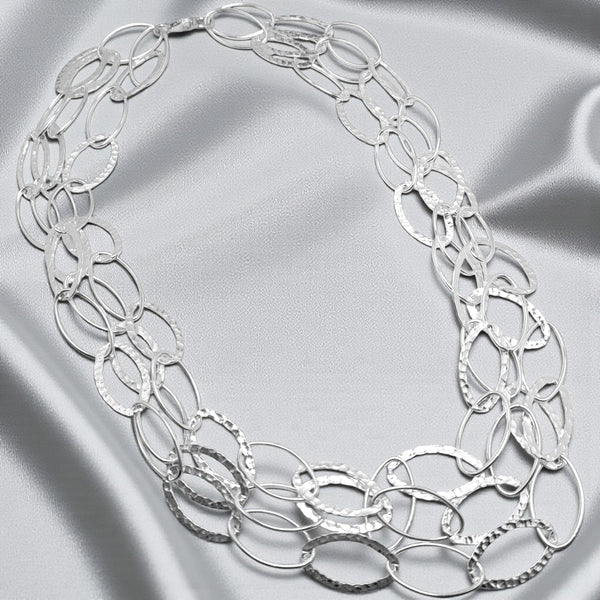 WILDE Three-Strand Hammered and Polished Oval Links Sterling Silver Necklace