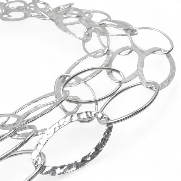 WILDE Three-Strand Hammered and Polished Oval Links Sterling Silver Necklace