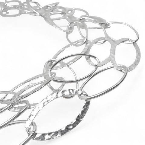 WILDE Three-Strand Hammered and Polished Oval Links Sterling Silver Necklace