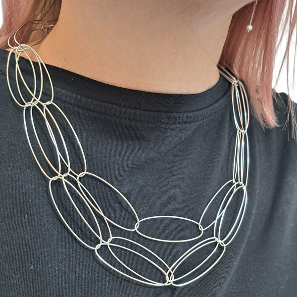 WILDE Three-Strand Long Oval Links Sterling Silver Necklace