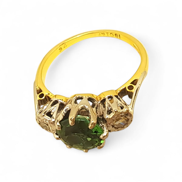 Vintage 'Verdant Glow' 18ct Yellow Gold and Platinum Polychromatic Green Tourmaline and Diamond Ring