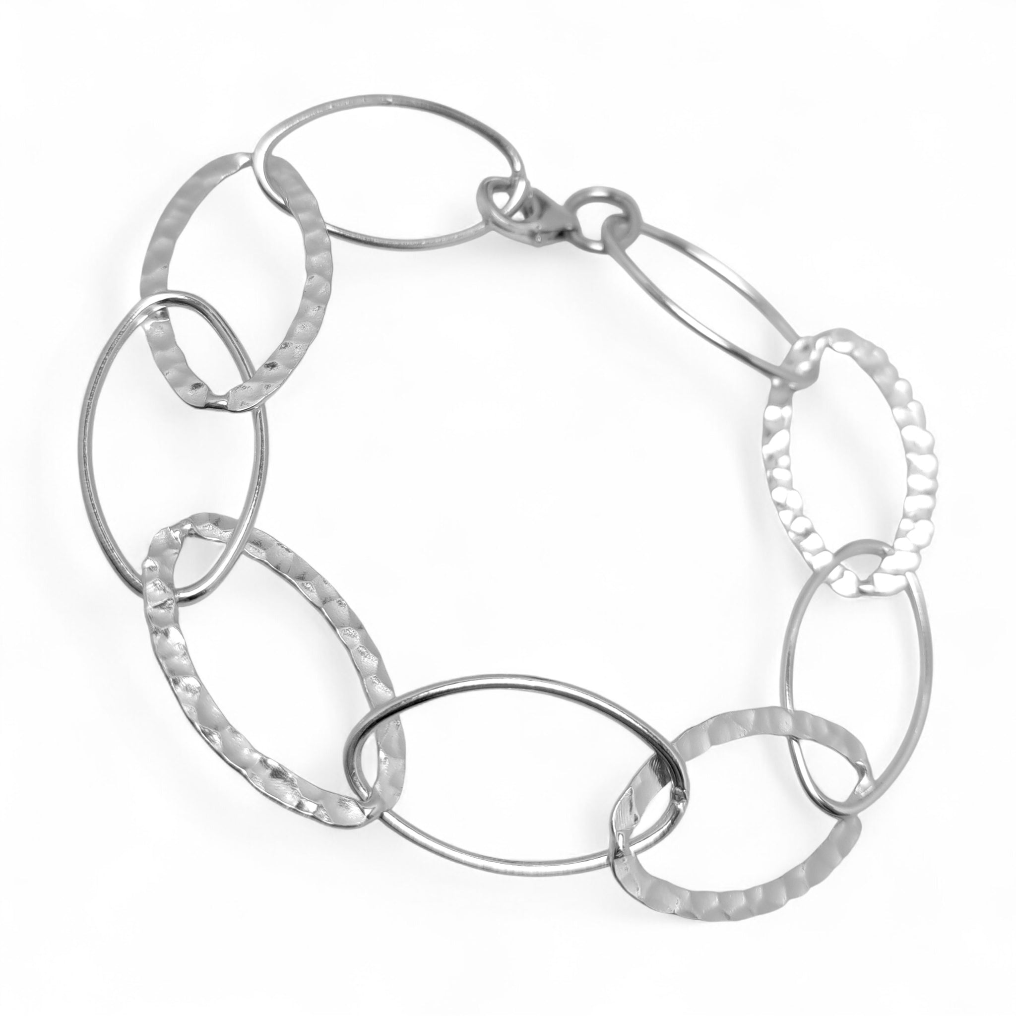 WILDE Three-Strand Hammered and Polished Oval Links Sterling Silver Bracelet