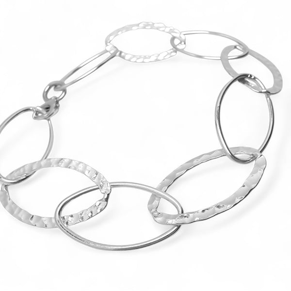 WILDE Three-Strand Hammered and Polished Oval Links Sterling Silver Bracelet