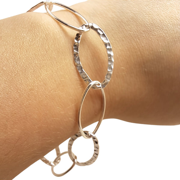 WILDE Three-Strand Hammered and Polished Oval Links Sterling Silver Bracelet