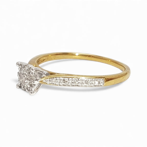 Vintage 'Honeycomb Halo' 9ct Gold 20 Diamond Halo Ring