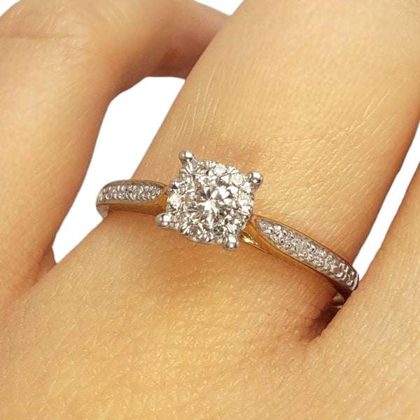 Vintage 'Honeycomb Halo' 9ct Gold 20 Diamond Halo Ring