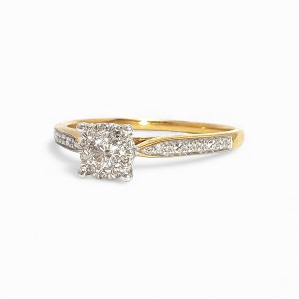 Vintage 'Honeycomb Halo' 9ct Gold 20 Diamond Halo Ring