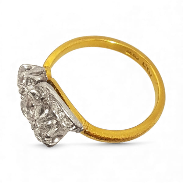 Vintage 'Eternal Wave' 18ct Yellow Gold and Platinum Old-Cut Diamond Trilogy Ring