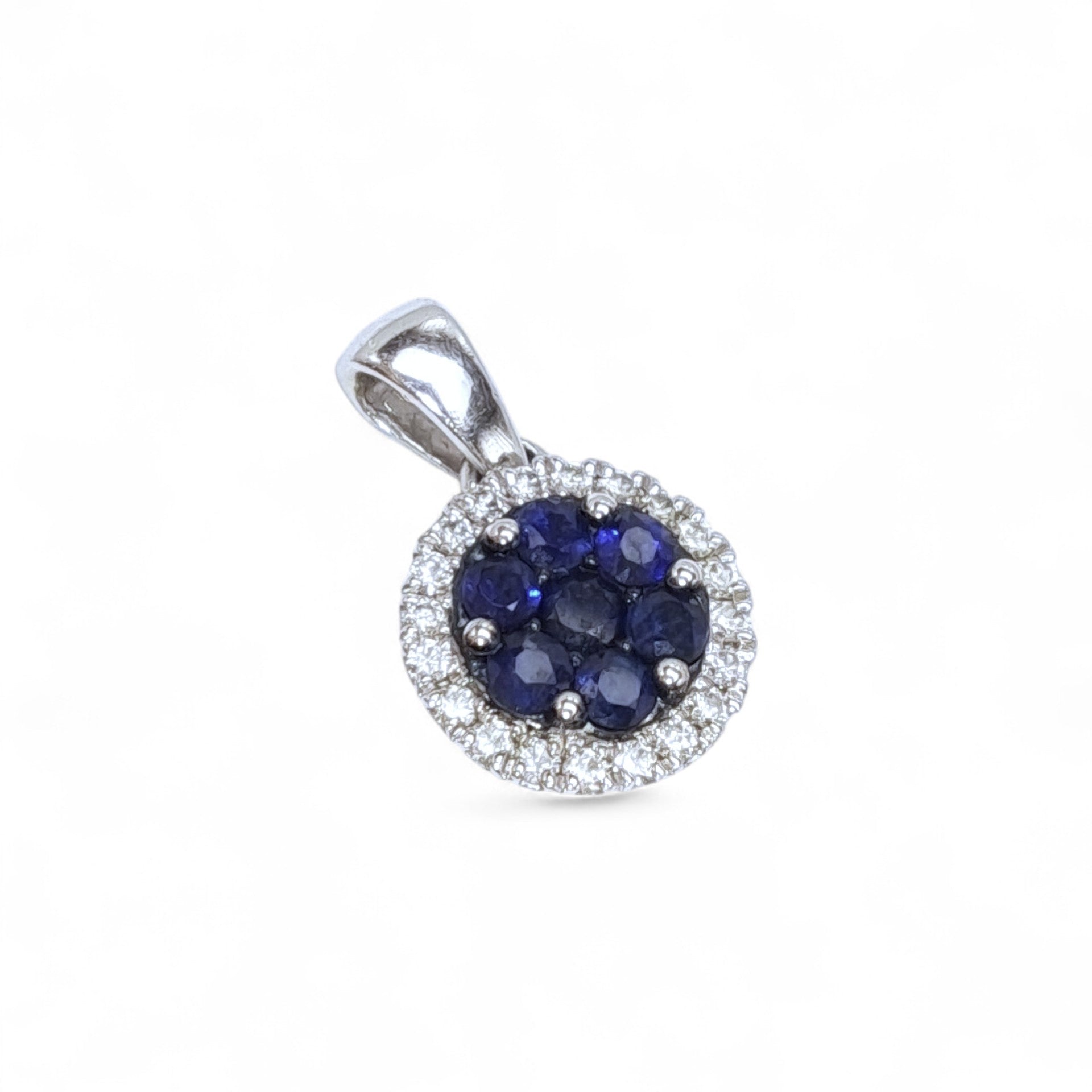 Vintage 'Sapphire Bloom' 9ct White Gold Sapphire and Diamond Pendant