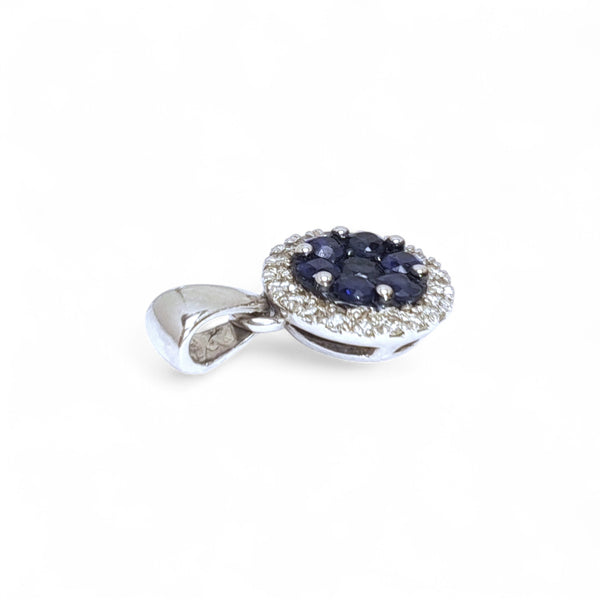Vintage 'Sapphire Bloom' 9ct White Gold Sapphire and Diamond Pendant