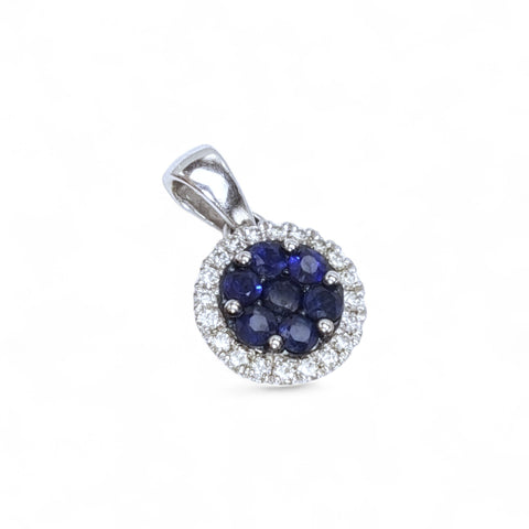 Vintage 'Sapphire Bloom' 9ct White Gold Sapphire and Diamond Pendant