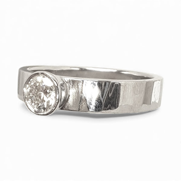 WILDE 0.42ct Diamond Bark-Hammered 9ct White Gold Ring