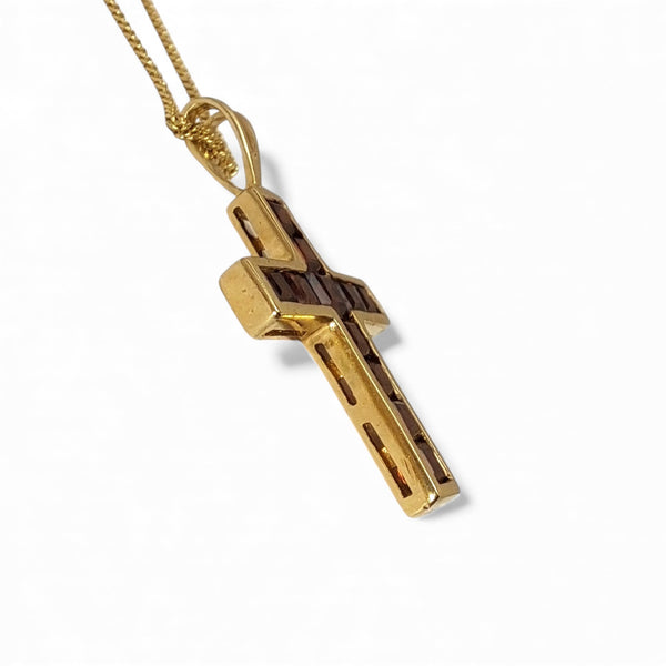 Vintage Garnet and 9ct Gold Cross Necklace