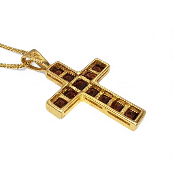 Vintage Garnet and 9ct Gold Cross Necklace