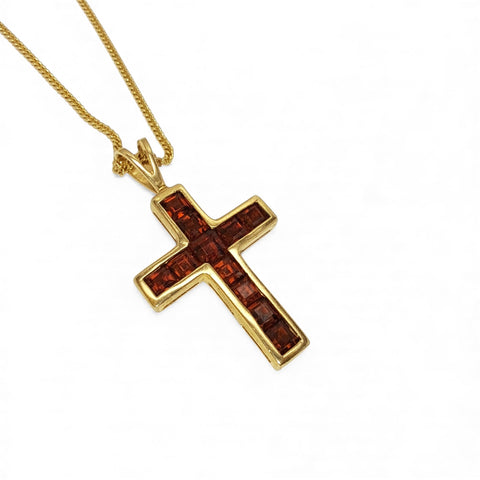 Vintage Garnet and 9ct Gold Cross Necklace