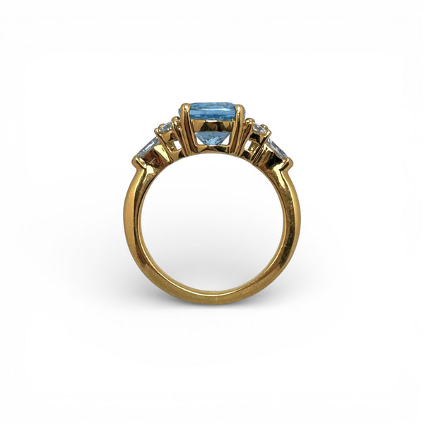 Vintage 'Blue Trefoil' 18ct Yellow Gold Aquamarine and Trefoil Diamond Ring