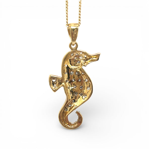 Vintage 'Seahorse Whisper' 9ct Gold Diamond Set Seahorse Pendant Necklace