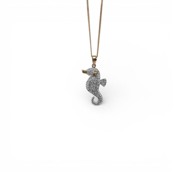 Vintage 'Seahorse Whisper' 9ct Gold Diamond Set Seahorse Pendant Necklace