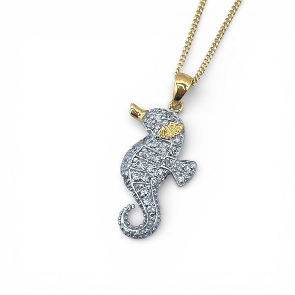 Vintage 'Seahorse Whisper' 9ct Gold Diamond Set Seahorse Pendant Necklace