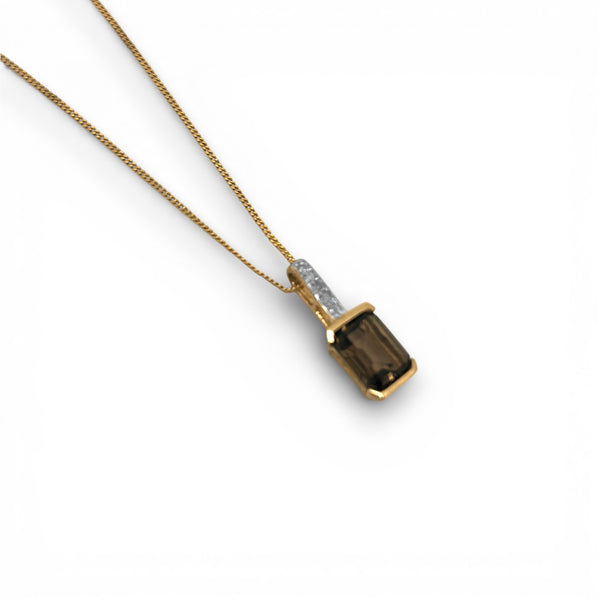 Vintage 'Topaz Cascade' Smoky Quartz and White Topaz 9ct Yellow Gold Pendant Necklace