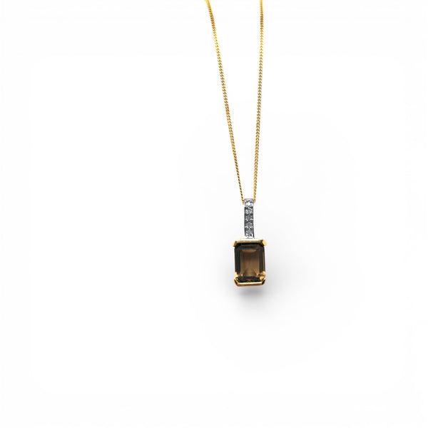Vintage 'Topaz Cascade' Smoky Quartz and White Topaz 9ct Yellow Gold Pendant Necklace