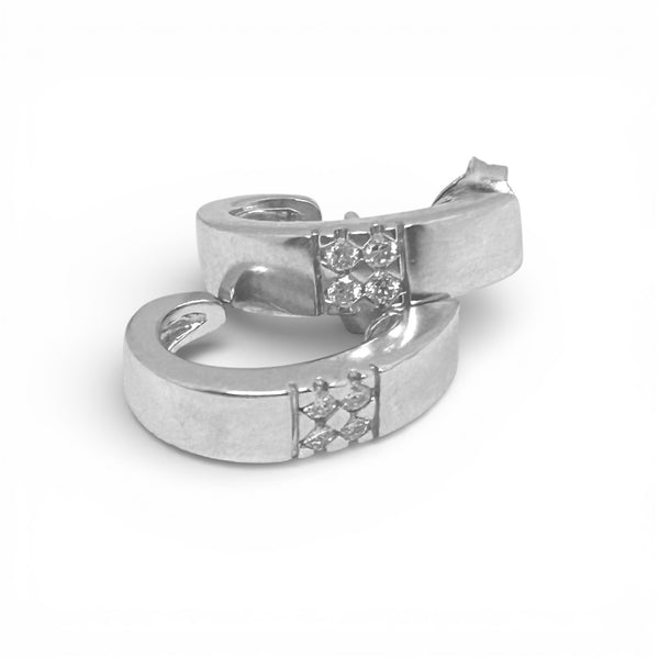 Vintage 9ct White Gold 4 Diamond Half-Hoop Earrings