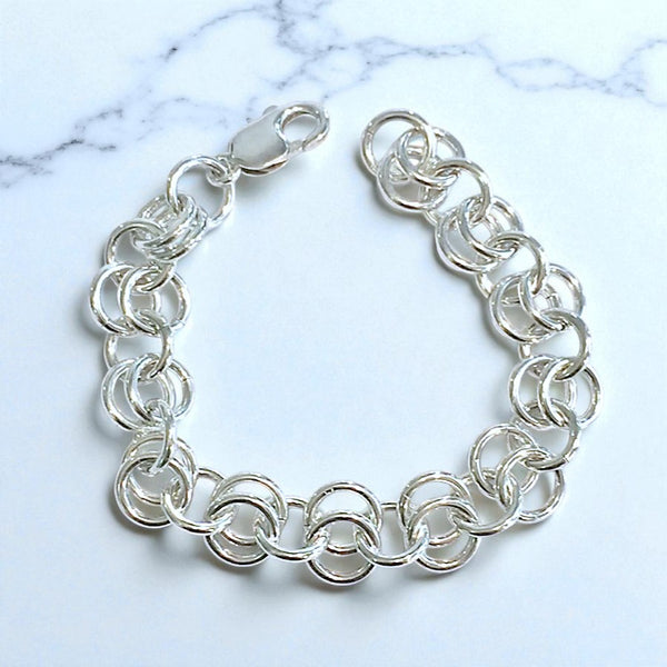 Sterling Silver 2-1-2 'Chainmaille' Cable Link Bracelet (12mm)