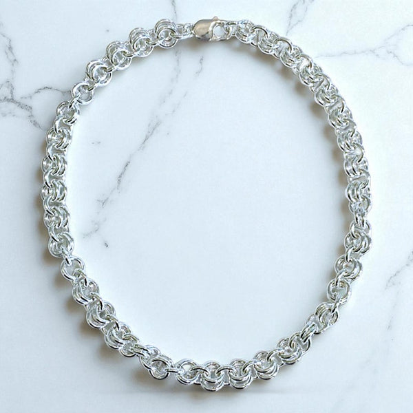 Sterling Silver 2-1-2 'Chainmaille' Cable Chain Necklace (12mm link)