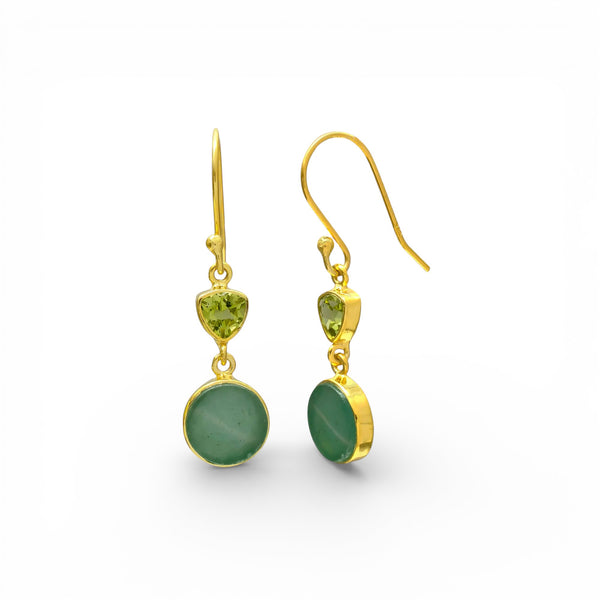 Beyond Biasa Green Aventurine and Peridot Gold Drop Earrings