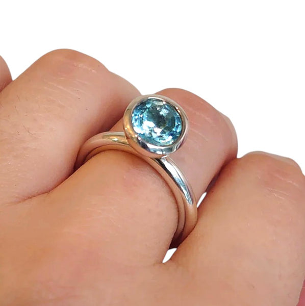 Silver 8mm Blue Topaz Ring