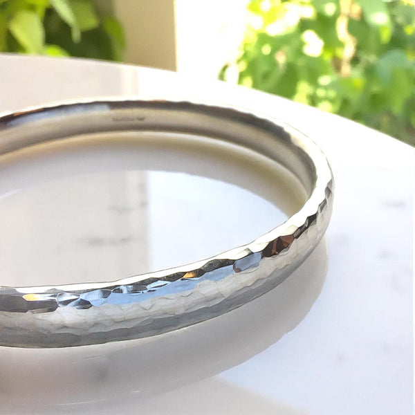 8mm Silver Hammered Heavy Bangle - Heavy Oval Wire