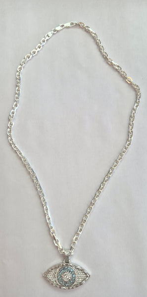 9ct White Gold Diamond Protective Eye Pendant