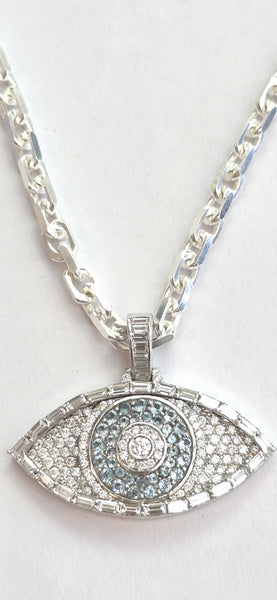 9ct White Gold Diamond Protective Eye Pendant