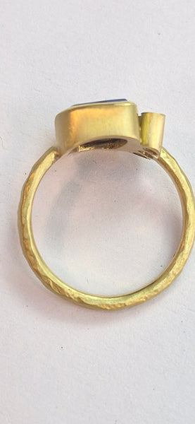 18ct Gold hammered ring set with Australian Boulder Opal & Diamonds
