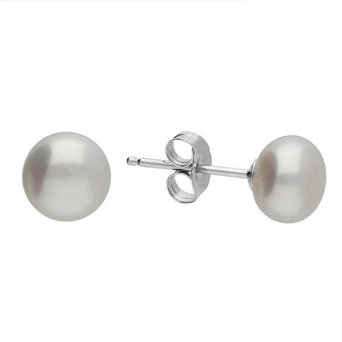 8mm Sterling Silver Pearl Button Stud Earrings