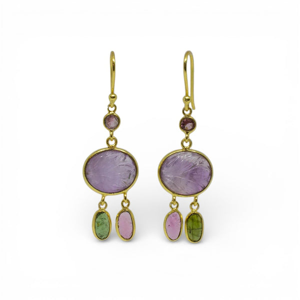 Beyond Biasa Carved Amethyst and Tourmaline Earrings