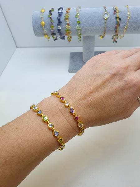 Gold Anna Blue Topaz Pearl, Lolite Bracelet