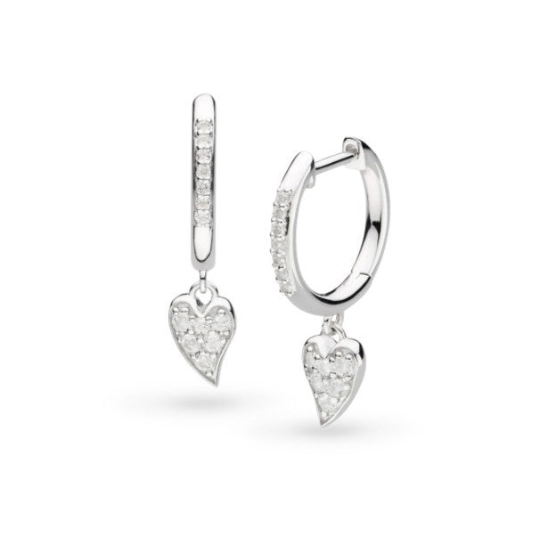 Kit Heath Desire Kiss Precious Pavé WT Heart Hinged Hoop Drop Earrings