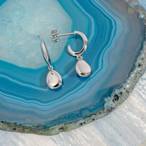 Kit Heath Coast Pebbles Semi Hoop Stud Drop Earrings