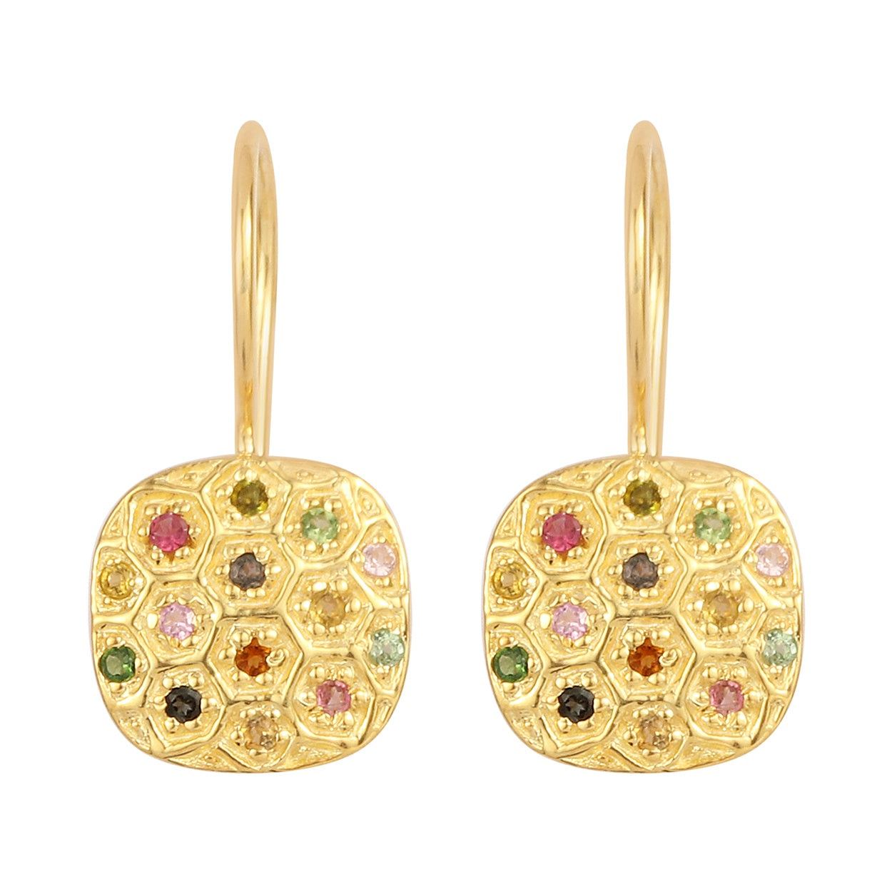 Gold Multi Tourmaline Gemstone Earrings
