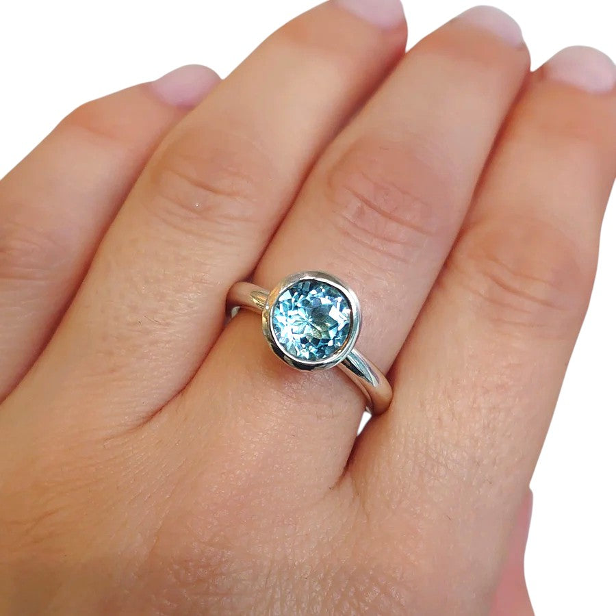 Silver 8mm Blue Topaz Ring