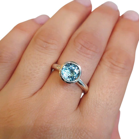 Silver 8mm Blue Topaz Ring
