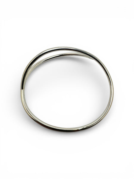 3mm Silver Polished Leaf Bangle Round Wire - Oval