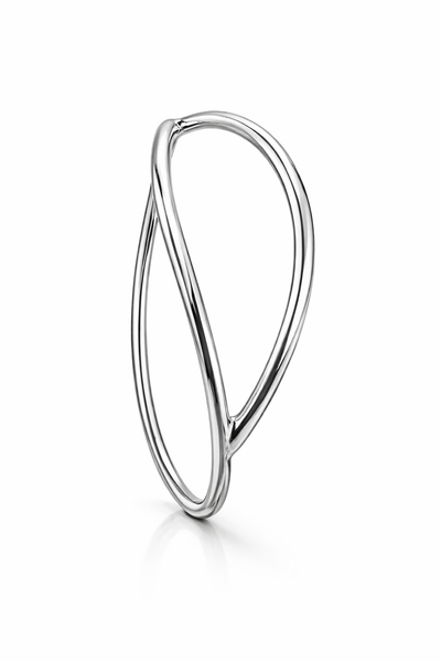 3mm Silver Polished Leaf Bangle Round Wire - Oval